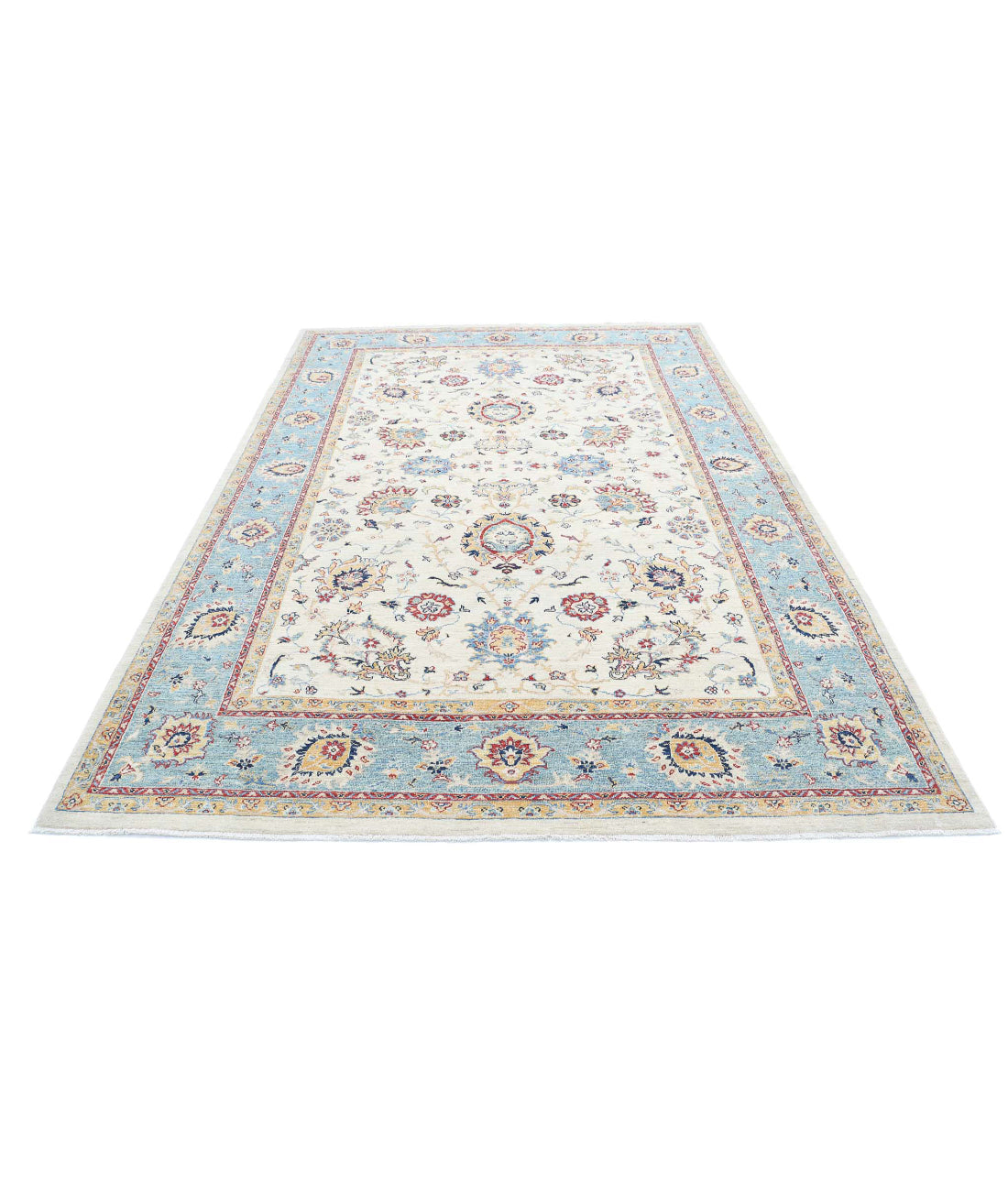 Ziegler 6'7'' X 10'1'' Hand-Knotted Wool Rug 6'7'' x 10'1'' (198 X 303) / Ivory / Blue