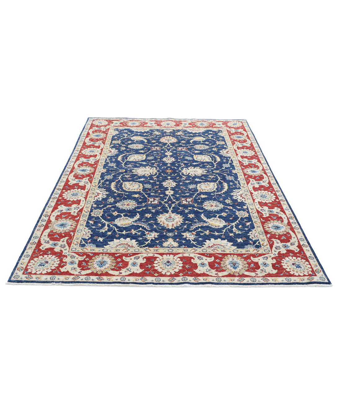 Ziegler 5'6'' X 7'6'' Hand-Knotted Wool Rug 5'6'' x 7'6'' (165 X 225) / Blue / Red