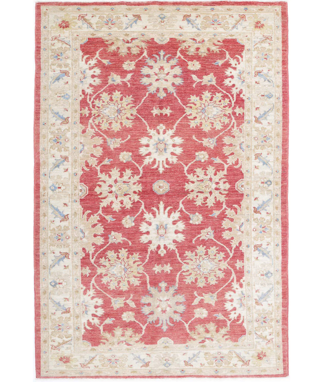 Ziegler 4'1'' X 6'4'' Hand-Knotted Wool Rug 4'1'' x 6'4'' (123 X 190) / Red / Ivory