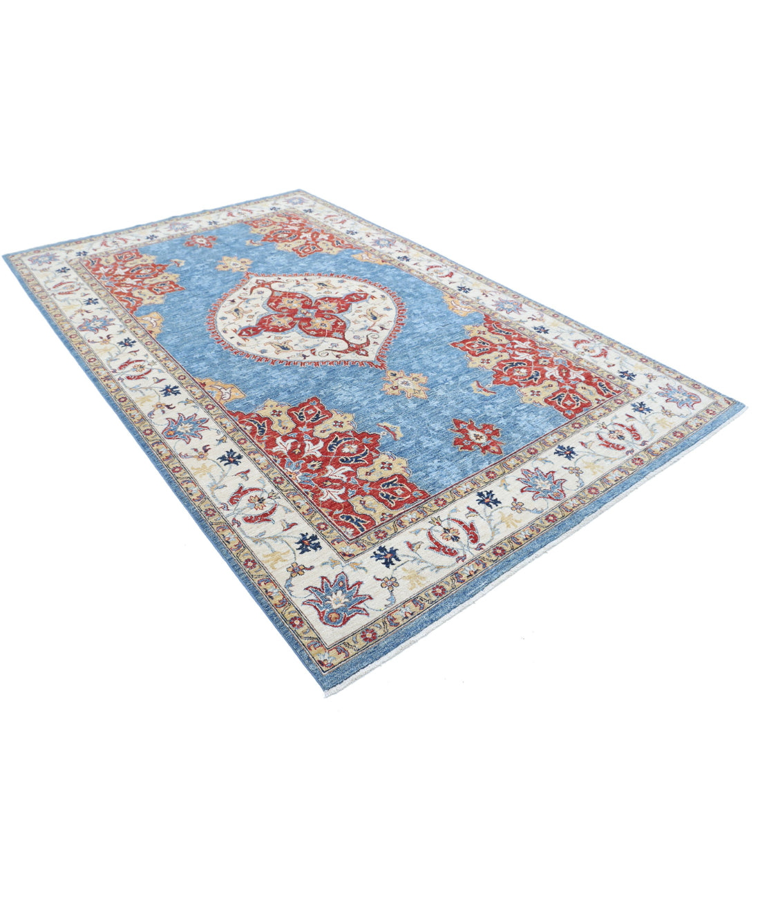 Ziegler 6'4'' X 9'9'' Hand-Knotted Wool Rug 6'4'' x 9'9'' (190 X 293) / Blue / Ivory