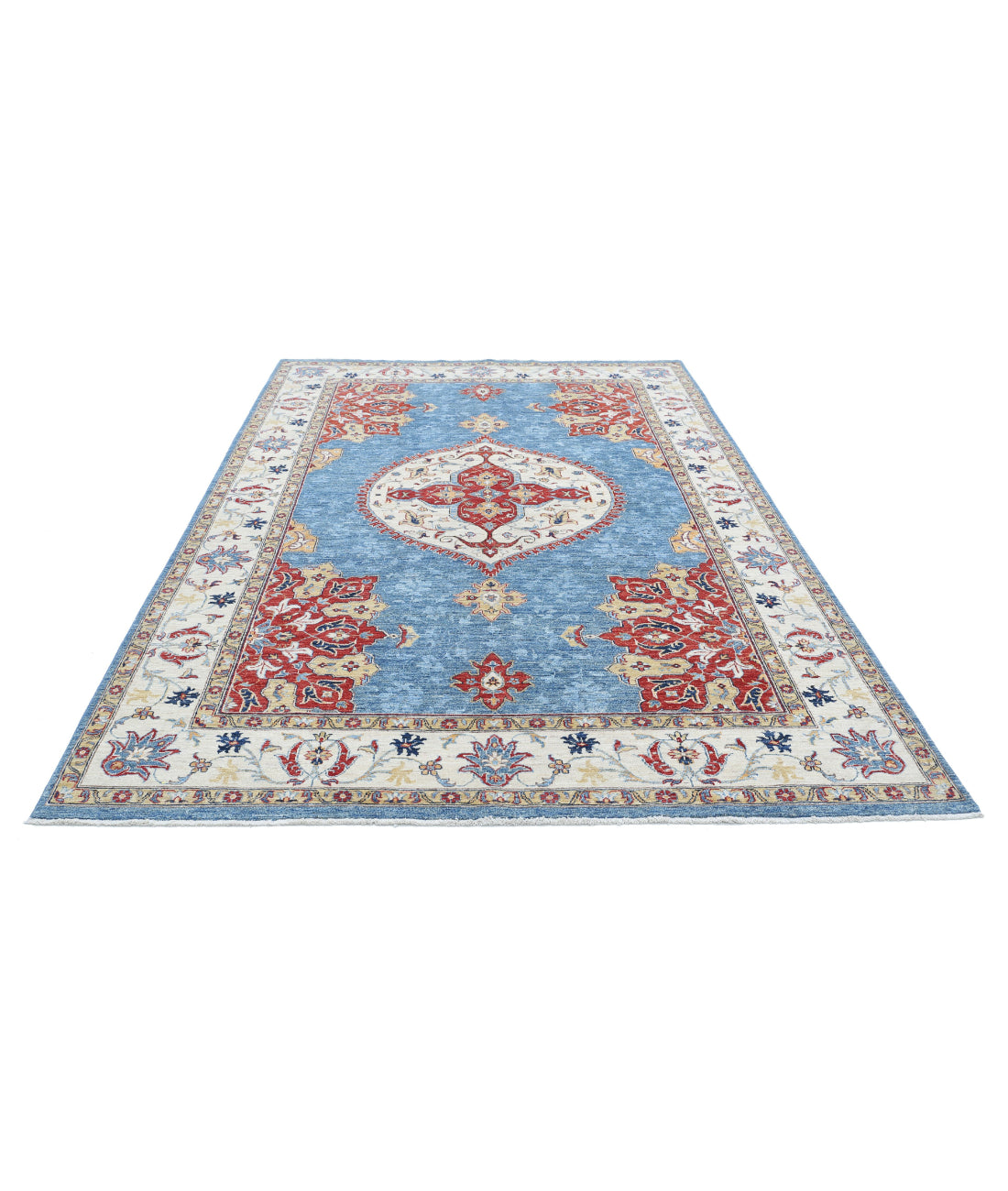 Ziegler 6'4'' X 9'9'' Hand-Knotted Wool Rug 6'4'' x 9'9'' (190 X 293) / Blue / Ivory