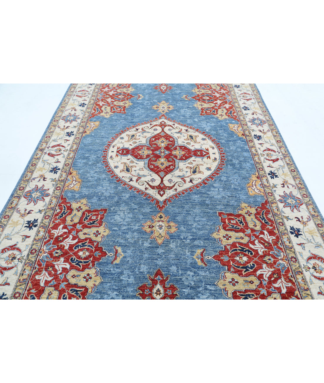 Ziegler 6'4'' X 9'9'' Hand-Knotted Wool Rug 6'4'' x 9'9'' (190 X 293) / Blue / Ivory