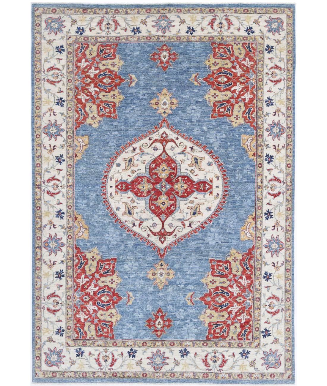 Ziegler 6'4'' X 9'9'' Hand-Knotted Wool Rug 6'4'' x 9'9'' (190 X 293) / Blue / Ivory