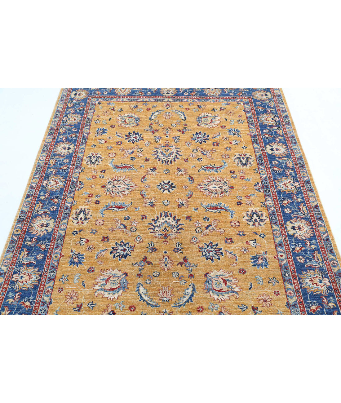 Ziegler 5'0'' X 6'2'' Hand-Knotted Wool Rug 5'0'' x 6'2'' (150 X 185) / Gold / Blue