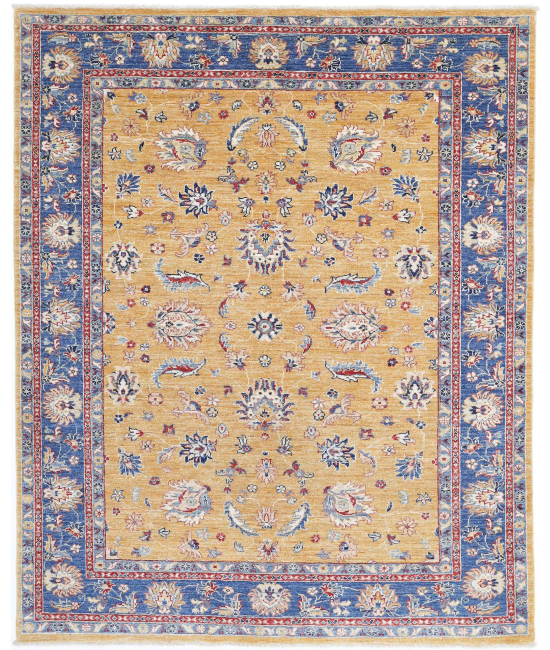 Ziegler 5'0'' X 6'2'' Hand-Knotted Wool Rug 5'0'' x 6'2'' (150 X 185) / Gold / Blue