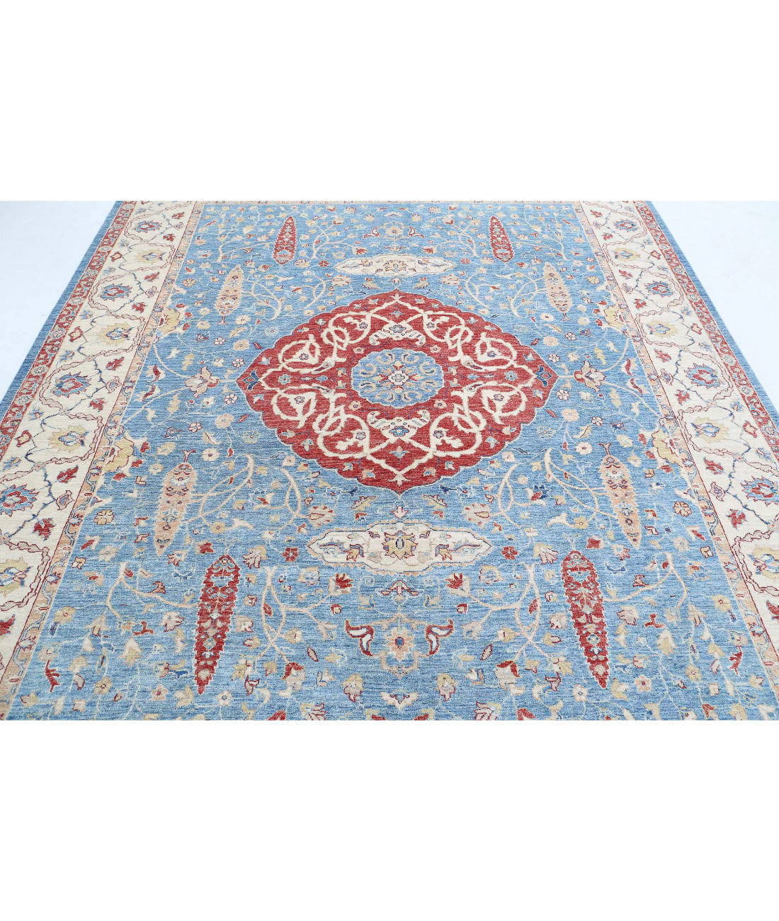 Ziegler 8'0'' X 9'11'' Hand-Knotted Wool Rug 8'0'' x 9'11'' (240 X 298) / Blue / Ivory