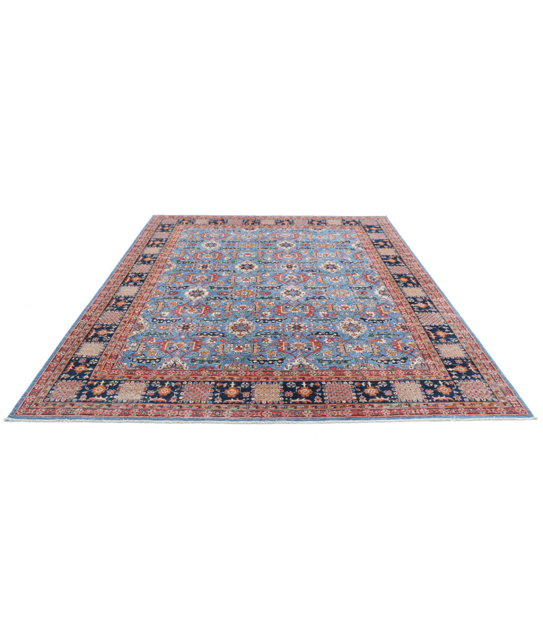 Ziegler 8'0'' X 9'8'' Hand-Knotted Wool Rug 8'0'' x 9'8'' (240 X 290) / Blue / Ivory