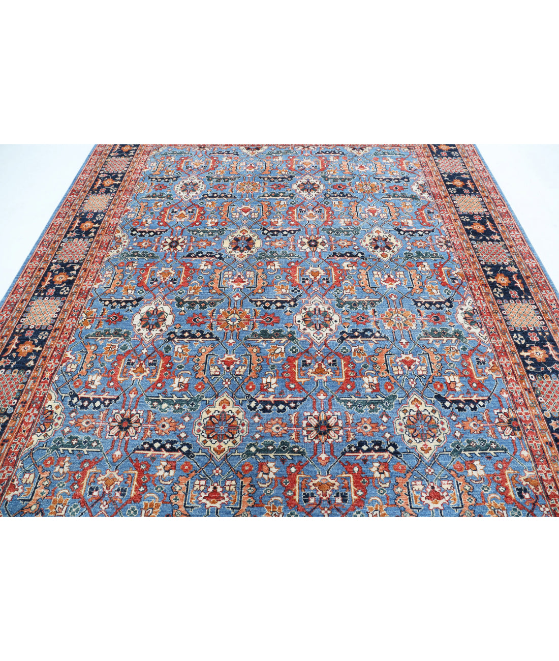 Ziegler 8'0'' X 9'8'' Hand-Knotted Wool Rug 8'0'' x 9'8'' (240 X 290) / Blue / Ivory