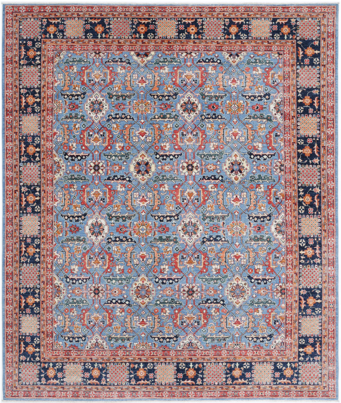 Ziegler 8'0'' X 9'8'' Hand-Knotted Wool Rug 8'0'' x 9'8'' (240 X 290) / Blue / Ivory