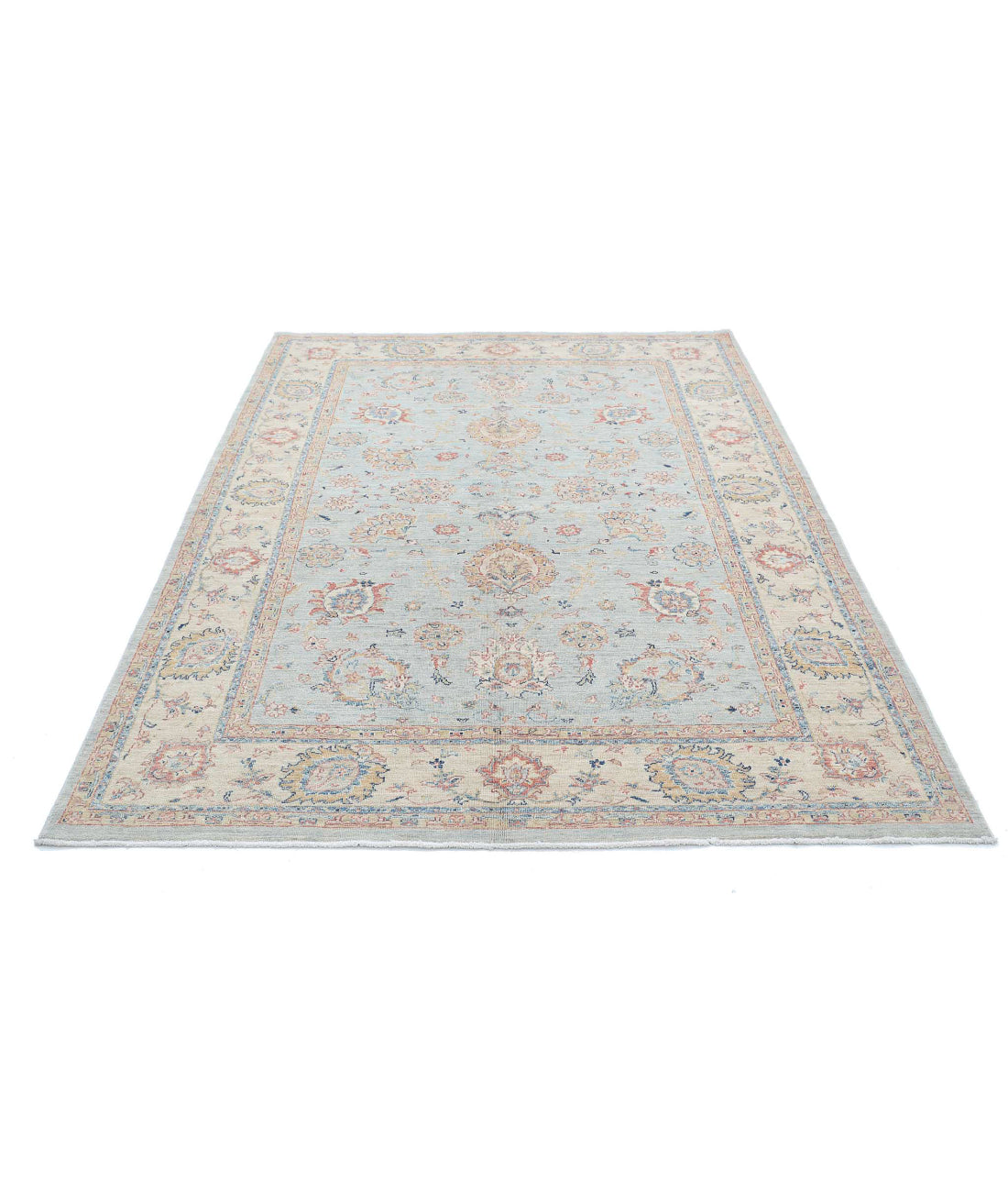 Ziegler 5'7'' X 7'9'' Hand-Knotted Wool Rug 5'7'' x 7'9'' (168 X 233) / Blue / Ivory