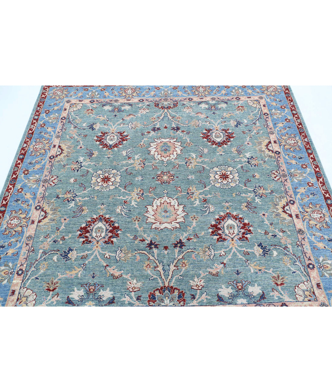 Ziegler 6'4'' X 6'3'' Hand-Knotted Wool Rug 6'4'' x 6'3'' (190 X 188) / Green / Blue