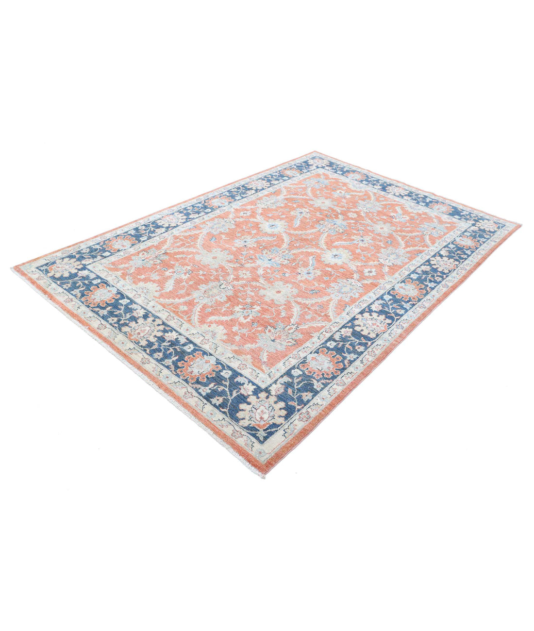 Ziegler 5'6'' X 8'0'' Hand-Knotted Wool Rug 5'6'' x 8'0'' (165 X 240) / Peach / Blue