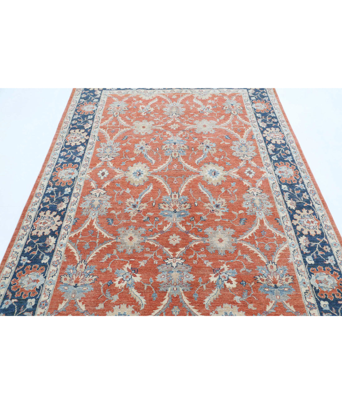 Ziegler 5'6'' X 8'0'' Hand-Knotted Wool Rug 5'6'' x 8'0'' (165 X 240) / Peach / Blue