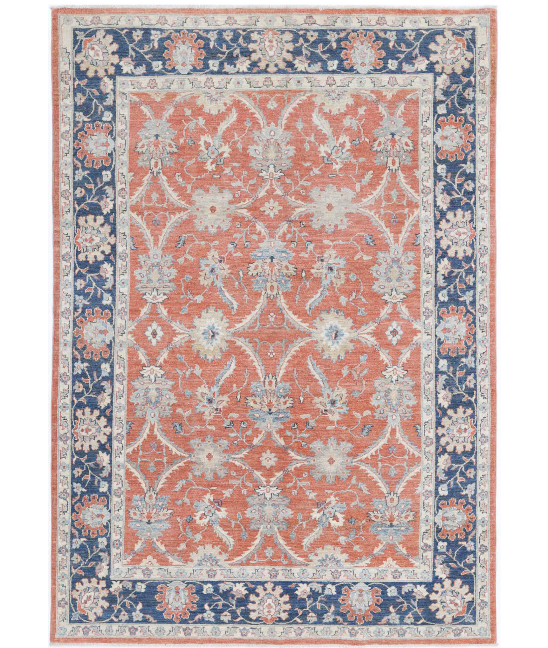 Ziegler 5'6'' X 8'0'' Hand-Knotted Wool Rug 5'6'' x 8'0'' (165 X 240) / Peach / Blue