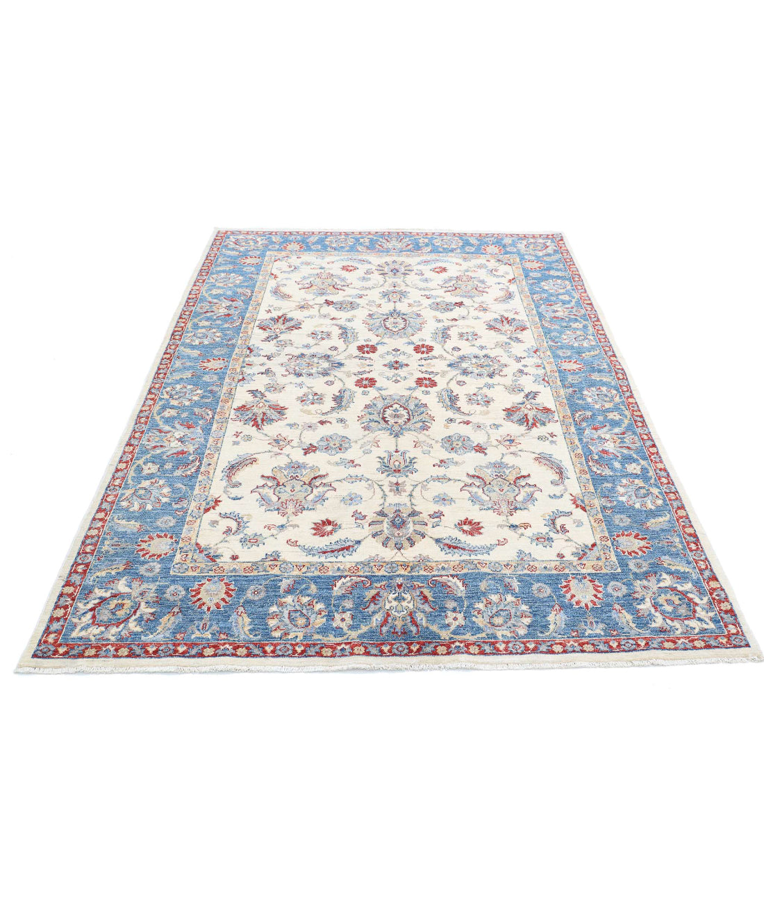 Ziegler 5'6'' X 7'10'' Hand-Knotted Wool Rug 5'6'' x 7'10'' (165 X 235) / Ivory / Blue