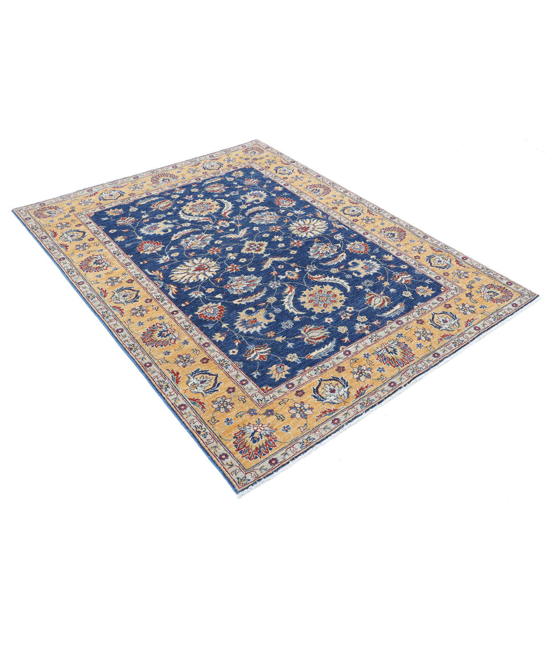 Ziegler 4'11'' X 6'0'' Hand-Knotted Wool Rug 4'11'' x 6'0'' (148 X 180) / Blue / Gold