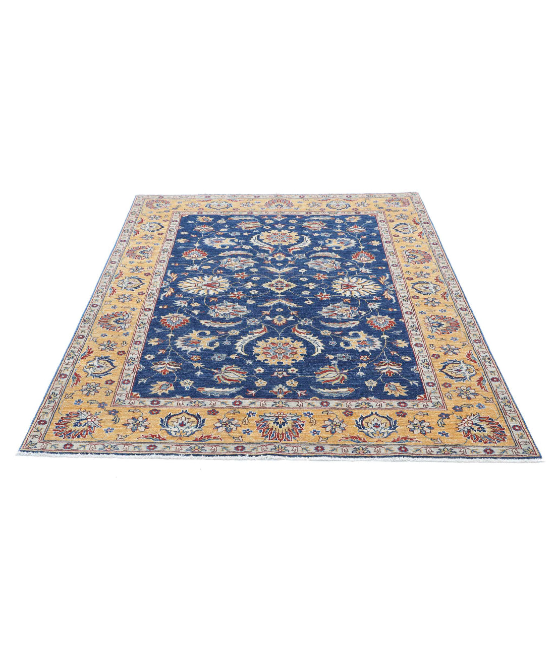 Ziegler 4'11'' X 6'0'' Hand-Knotted Wool Rug 4'11'' x 6'0'' (148 X 180) / Blue / Gold