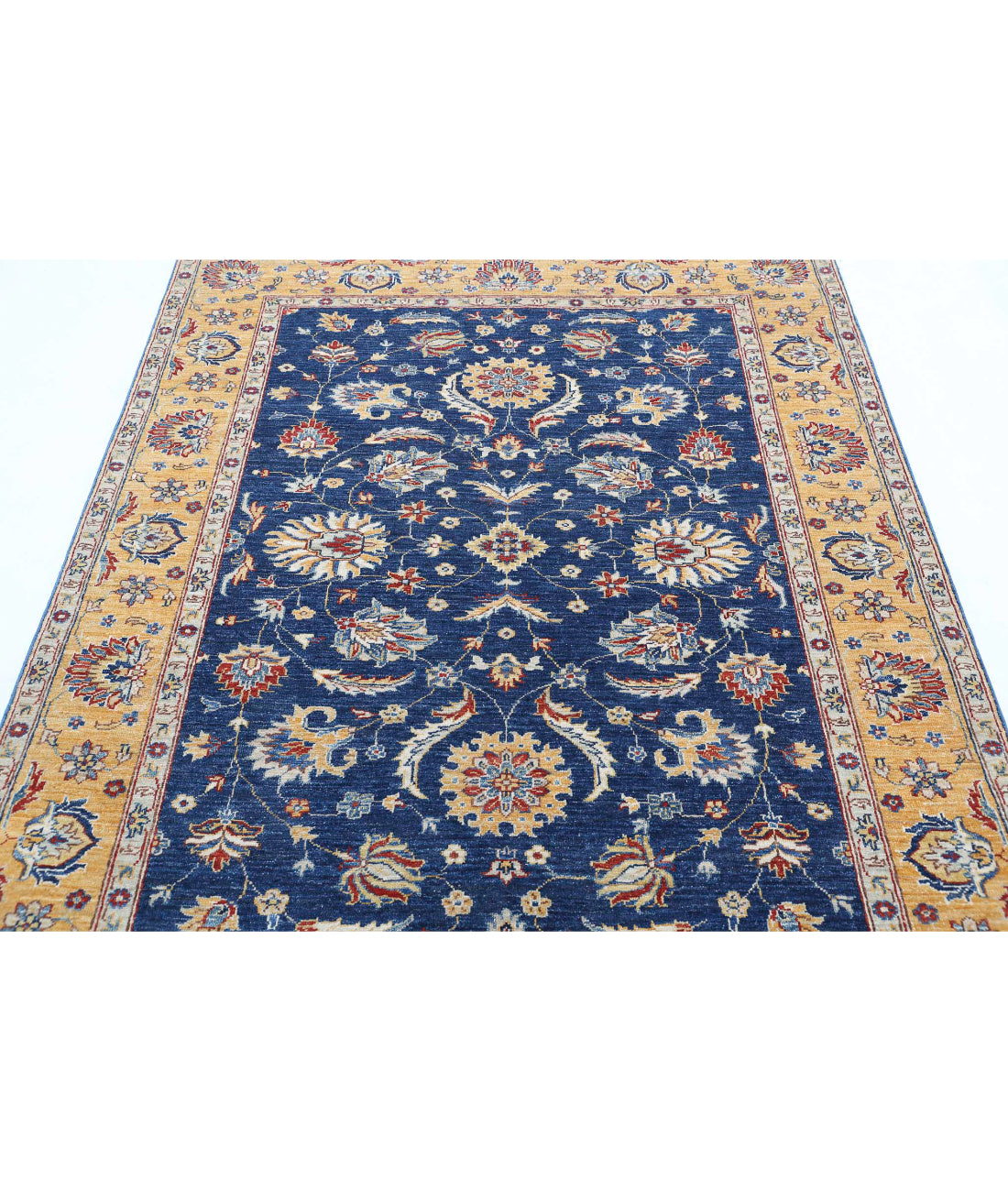 Ziegler 4'11'' X 6'0'' Hand-Knotted Wool Rug 4'11'' x 6'0'' (148 X 180) / Blue / Gold