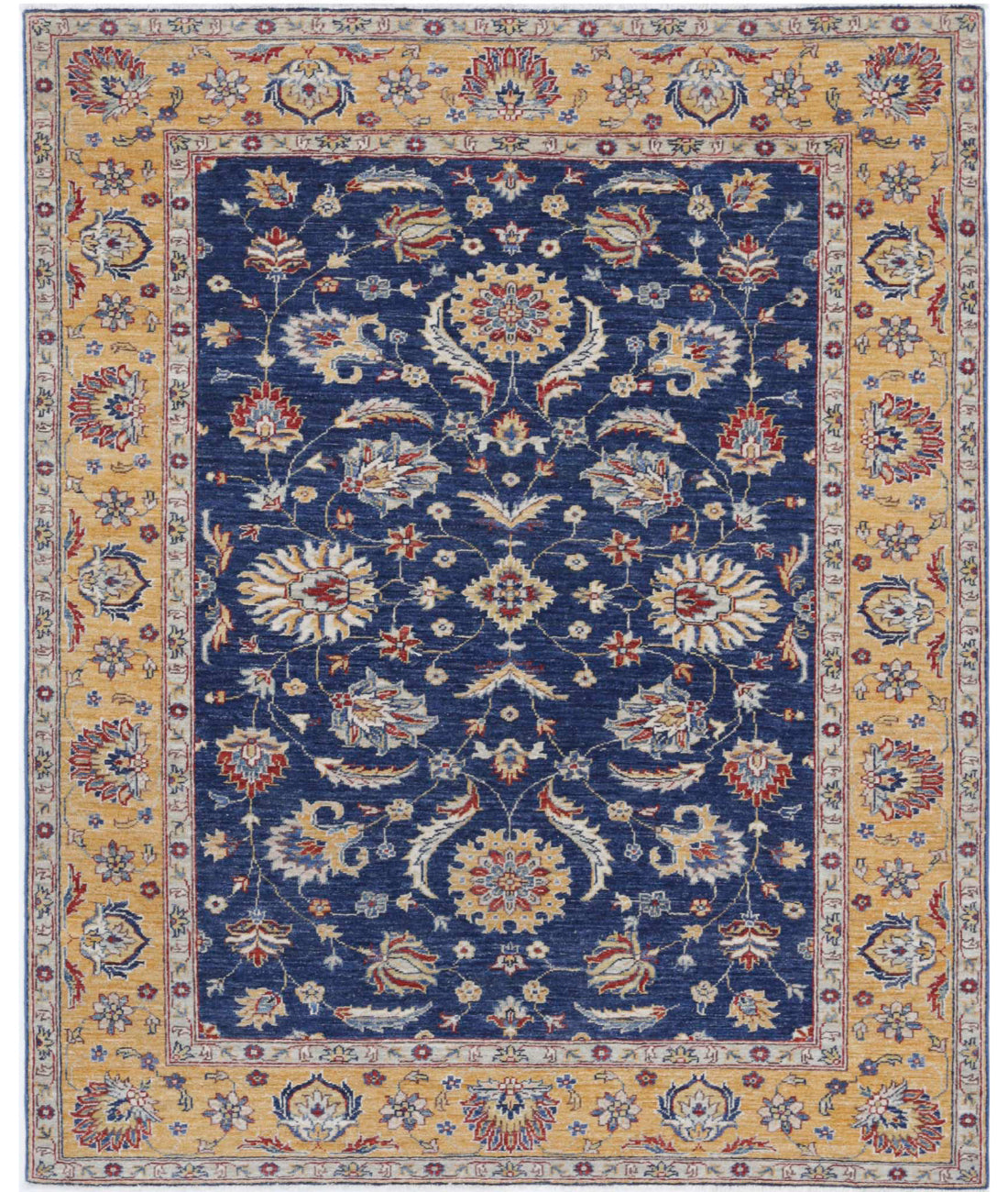 Ziegler 4'11'' X 6'0'' Hand-Knotted Wool Rug 4'11'' x 6'0'' (148 X 180) / Blue / Gold