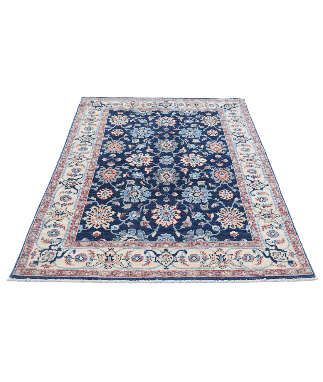 Ziegler 4'4'' X 6'5'' Hand-Knotted Wool Rug 4'4'' x 6'5'' (130 X 193) / Blue / Ivory