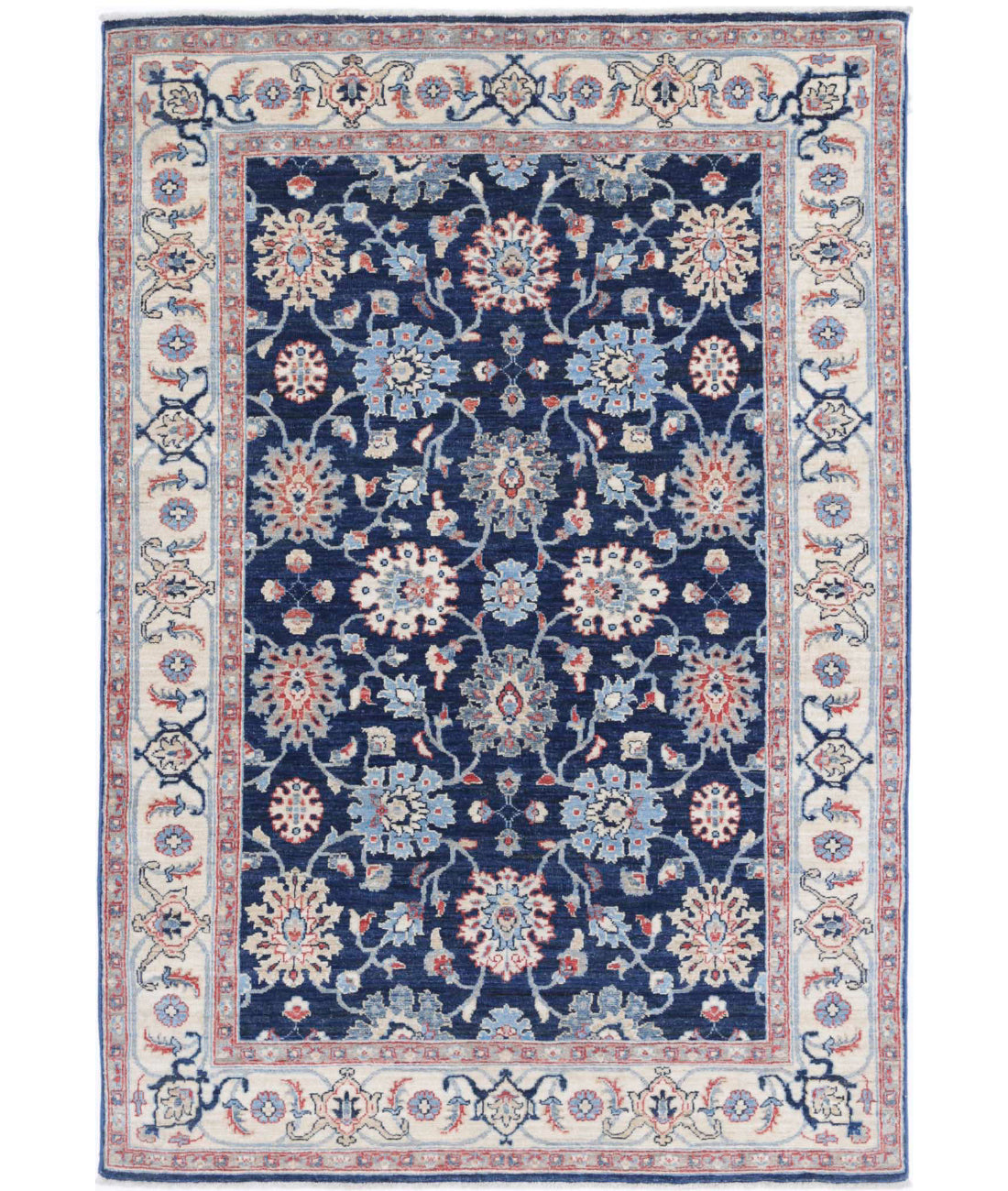 Ziegler 4'4'' X 6'5'' Hand-Knotted Wool Rug 4'4'' x 6'5'' (130 X 193) / Blue / Ivory