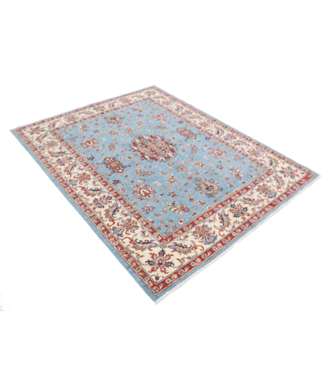 Ziegler 5'0'' X 6'4'' Hand-Knotted Wool Rug 5'0'' x 6'4'' (150 X 190) / Blue / Ivory