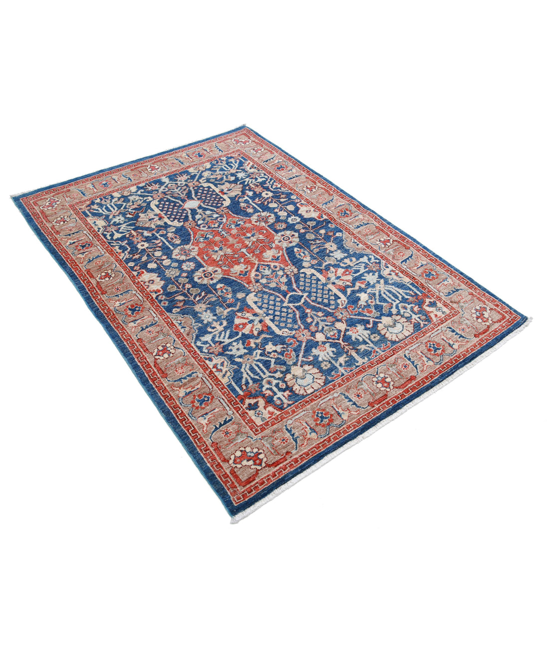 Ziegler 4'0'' X 5'9'' Hand-Knotted Wool Rug 4'0'' x 5'9'' (120 X 173) / Blue / Brown