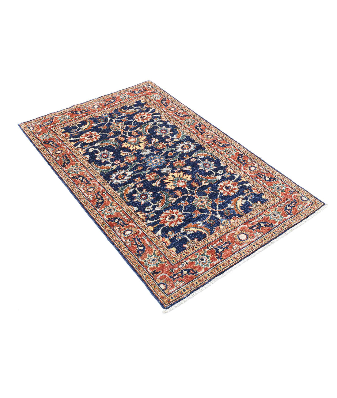 Ziegler 3'0'' X 4'7'' Hand-Knotted Wool Rug 3'0'' x 4'7'' (90 X 138) / Blue / Rust