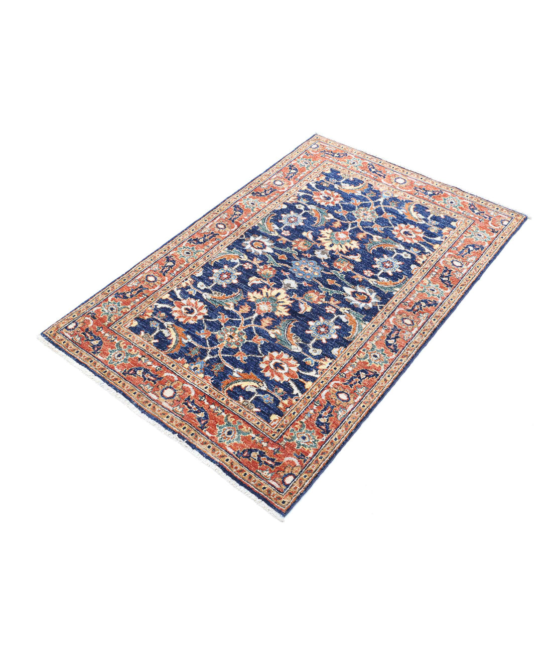 Ziegler 3'0'' X 4'7'' Hand-Knotted Wool Rug 3'0'' x 4'7'' (90 X 138) / Blue / Rust