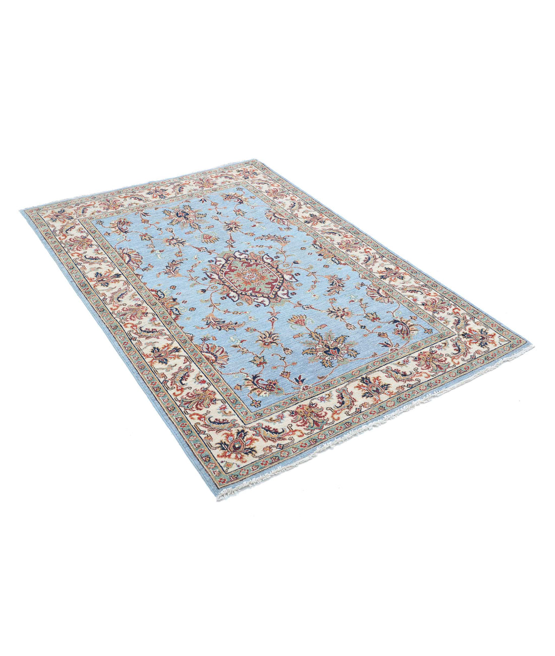 Ziegler 4'0'' X 5'9'' Hand-Knotted Wool Rug 4'0'' x 5'9'' (120 X 173) / Blue / Ivory