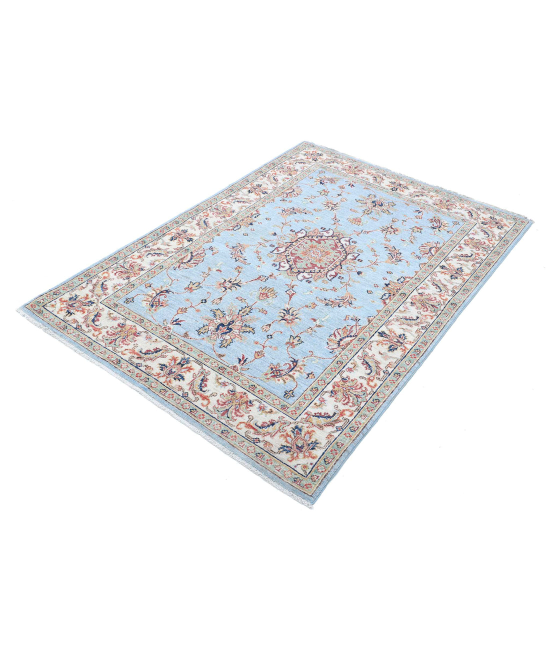 Ziegler 4'0'' X 5'9'' Hand-Knotted Wool Rug 4'0'' x 5'9'' (120 X 173) / Blue / Ivory