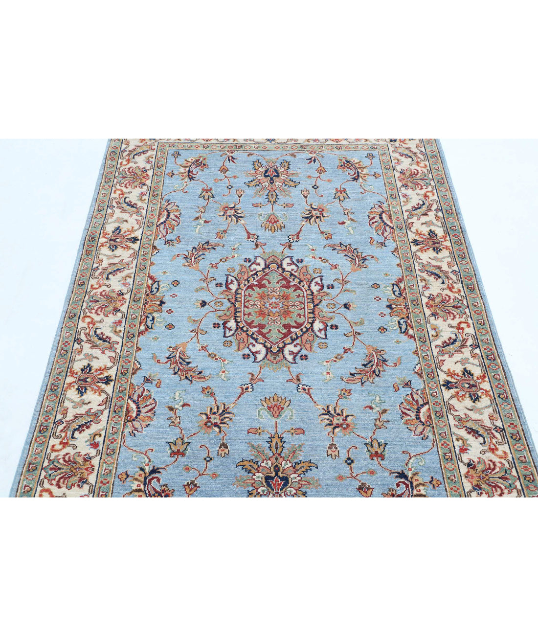 Ziegler 4'0'' X 5'9'' Hand-Knotted Wool Rug 4'0'' x 5'9'' (120 X 173) / Blue / Ivory