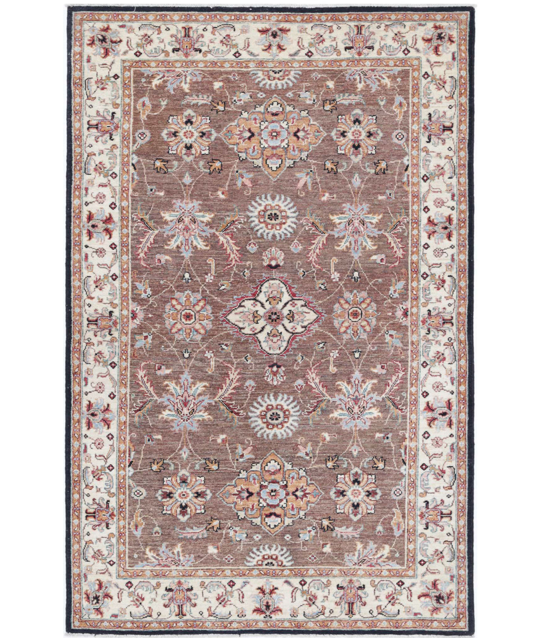 Ziegler 3'9'' X 6'0'' Hand-Knotted Wool Rug 3'9'' x 6'0'' (113 X 180) / Brown / Ivory