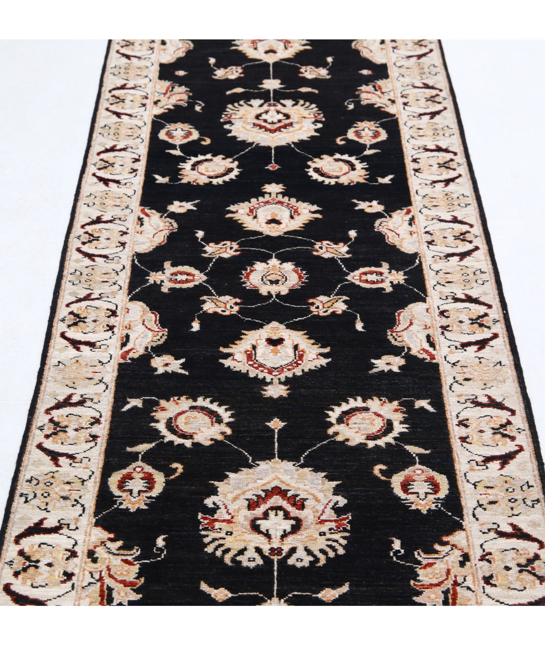 Ziegler 2'6'' X 8'8'' Hand-Knotted Wool Rug 2'6'' x 8'8'' (75 X 260) / Black / Ivory