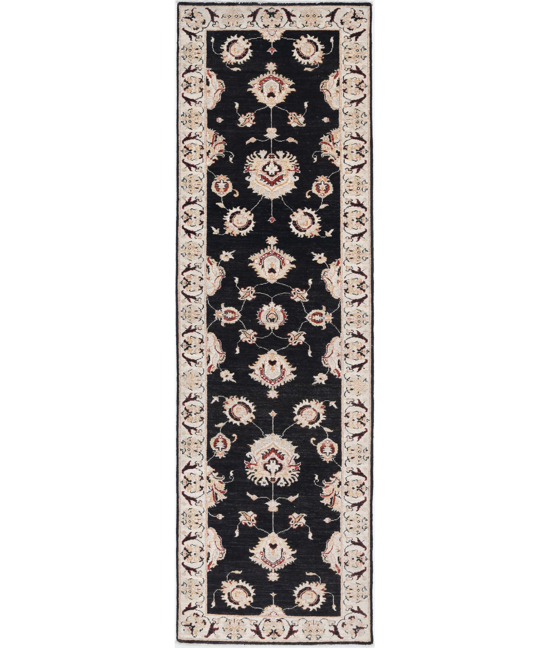 Ziegler 2'6'' X 8'8'' Hand-Knotted Wool Rug 2'6'' x 8'8'' (75 X 260) / Black / Ivory