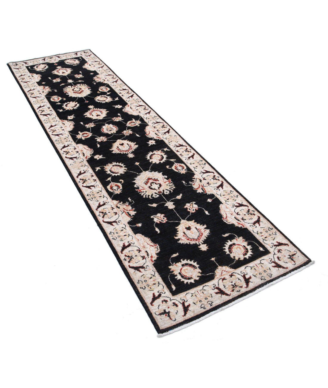 Ziegler 2'6'' X 8'8'' Hand-Knotted Wool Rug 2'6'' x 8'8'' (75 X 260) / Black / Ivory