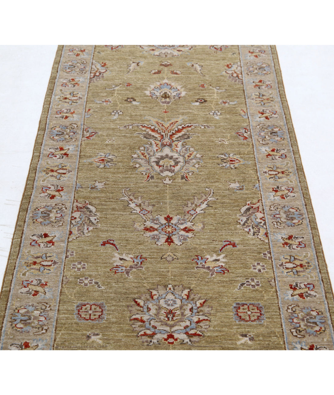 Ziegler 2'7'' X 8'0'' Hand-Knotted Wool Rug 2'7'' x 8'0'' (78 X 240) / Green / Ivory