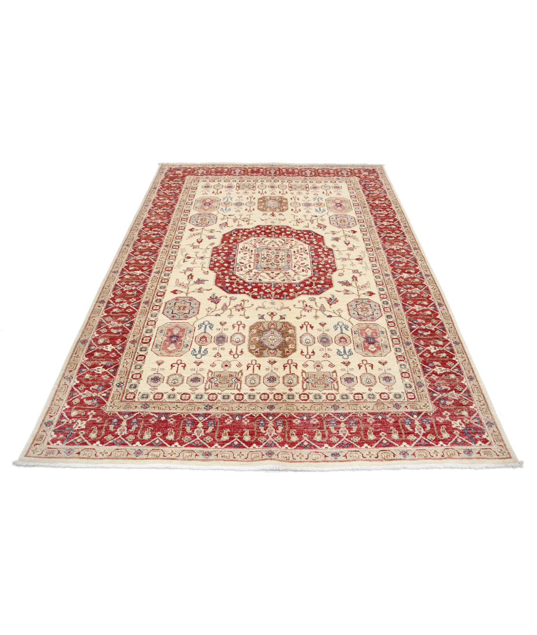 Ziegler 5'7'' X 8'0'' Hand-Knotted Wool Rug 5'7'' x 8'0'' (168 X 240) / Ivory / Red
