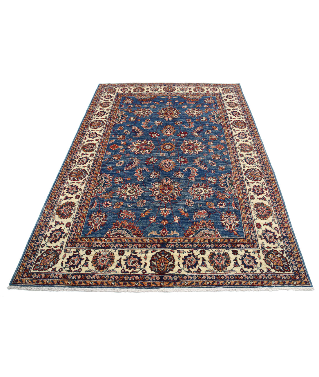 Ziegler 5'5'' X 7'7'' Hand-Knotted Wool Rug 5'5'' x 7'7'' (163 X 228) / Blue / Ivory