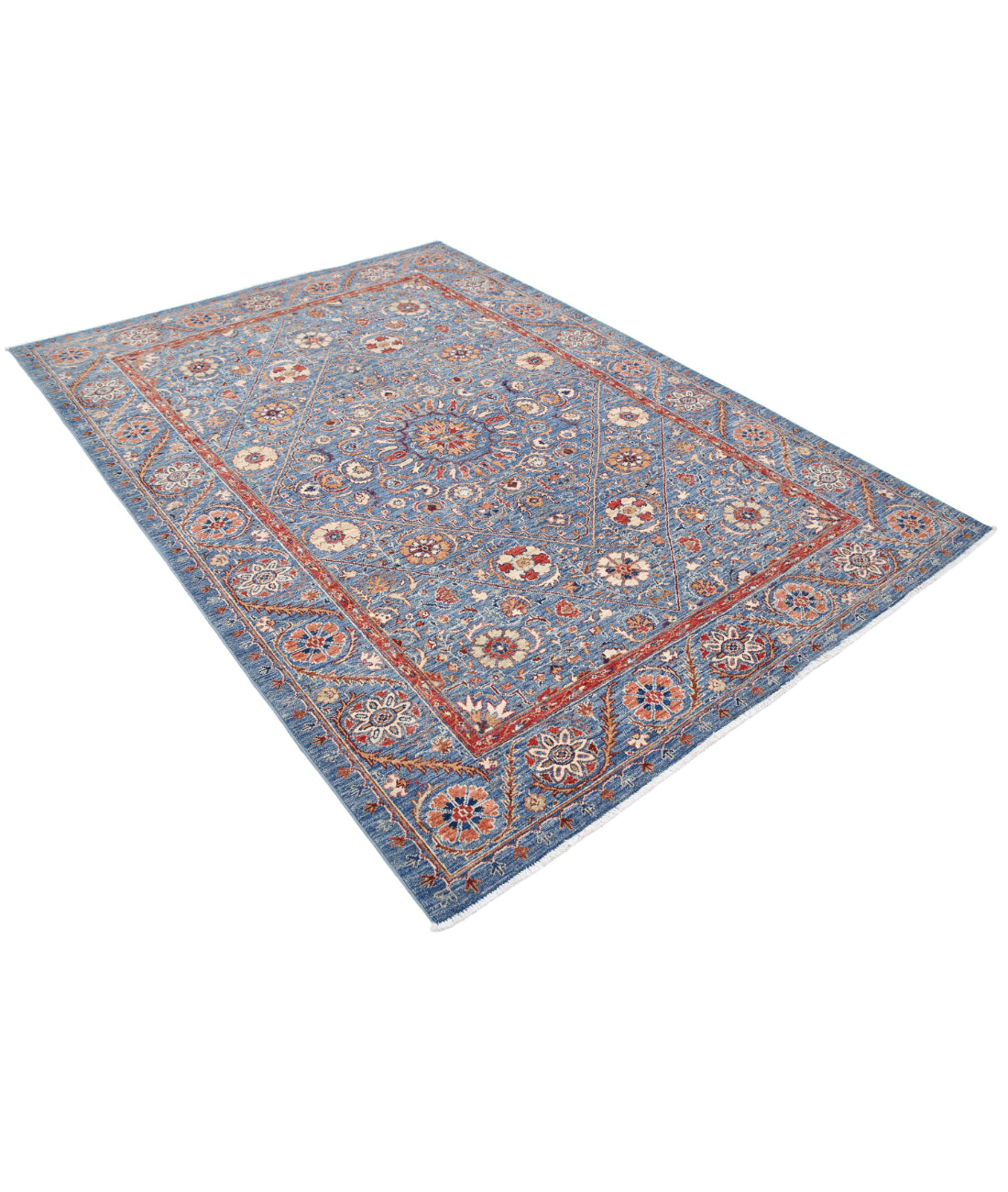 Suzani 5'8'' X 7'10'' Hand-Knotted Wool Rug 5'8'' x 7'10'' (170 X 235) / Blue / Blue