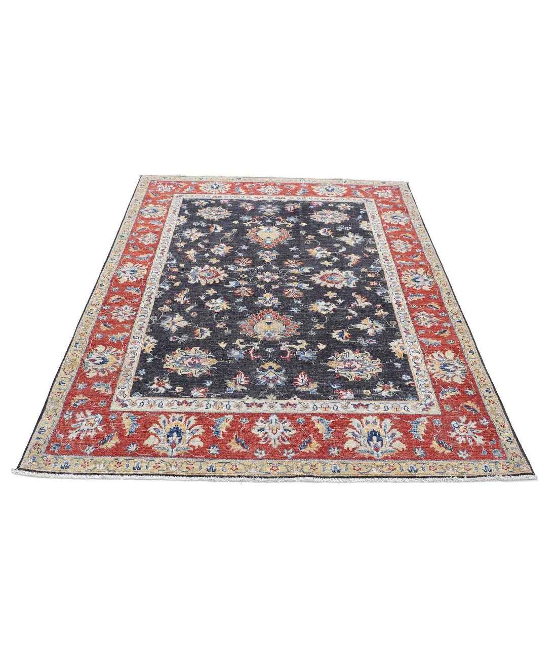 Ziegler 4'9'' X 6'11'' Hand-Knotted Wool Rug 4'9'' x 6'11'' (143 X 208) / Black / Red