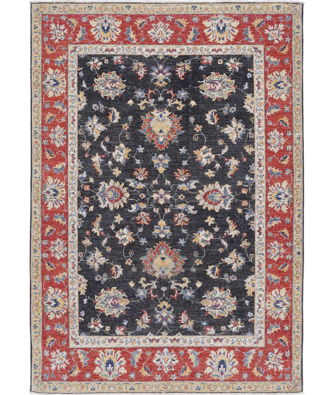 Ziegler 4'9'' X 6'11'' Hand-Knotted Wool Rug 4'9'' x 6'11'' (143 X 208) / Black / Red