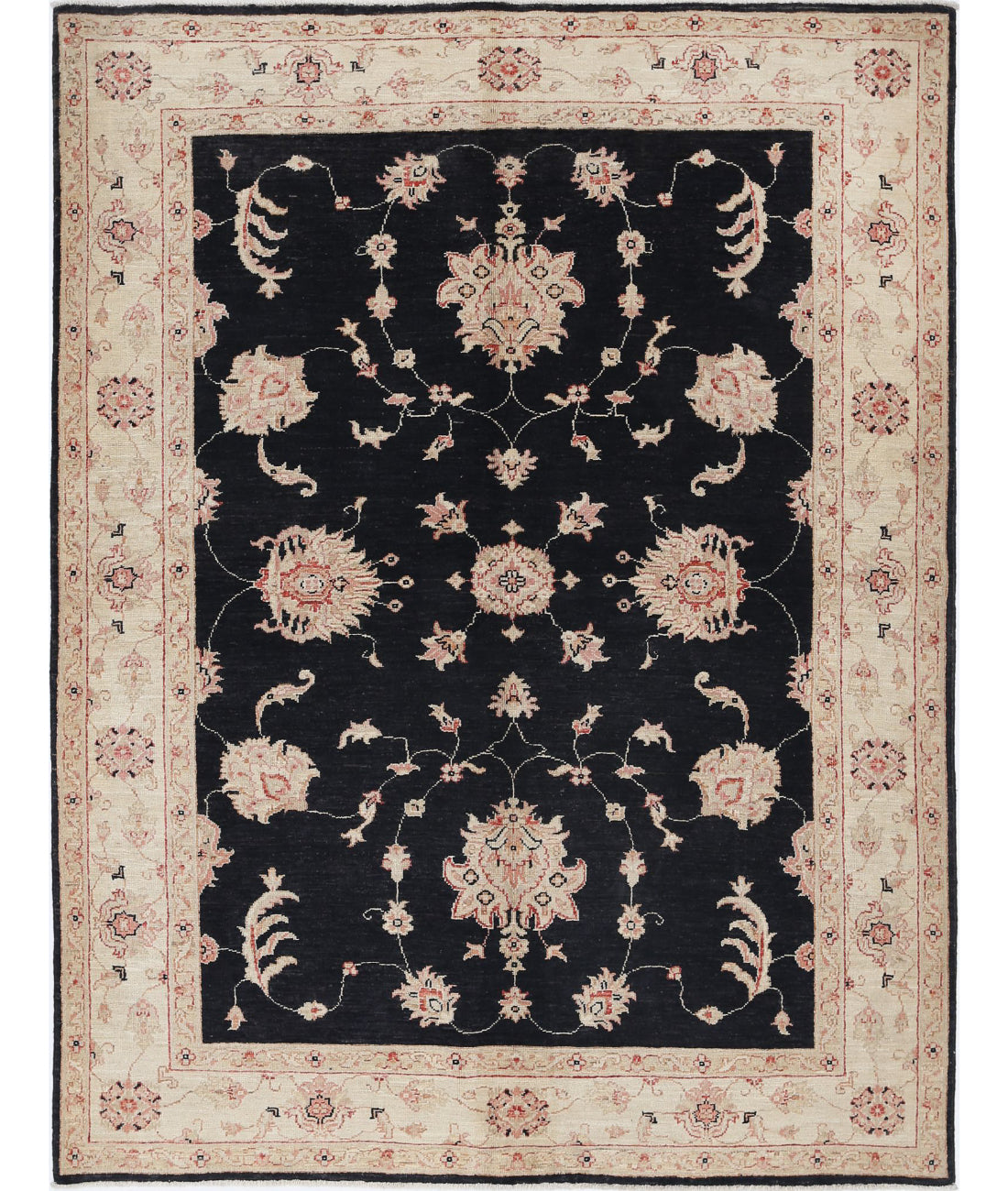 Ziegler 5'2'' X 6'8'' Hand-Knotted Wool Rug 5'2'' x 6'8'' (155 X 200) / Black / Ivory