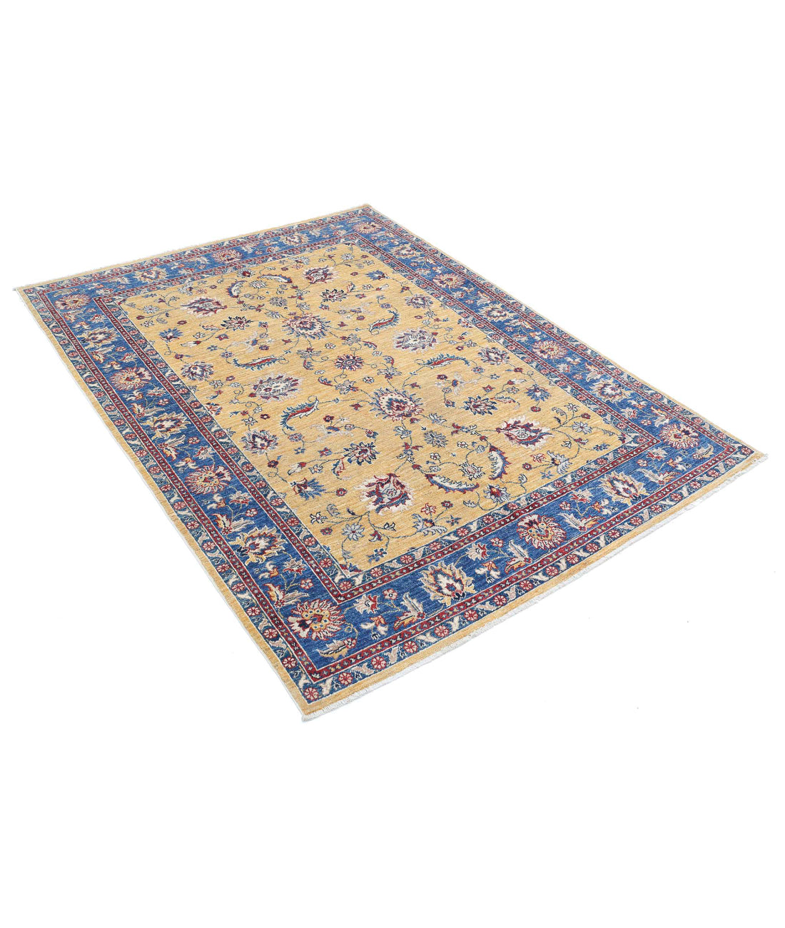 Ziegler 4'10'' X 6'5'' Hand-Knotted Wool Rug 4'10'' x 6'5'' (145 X 193) / Gold / Blue