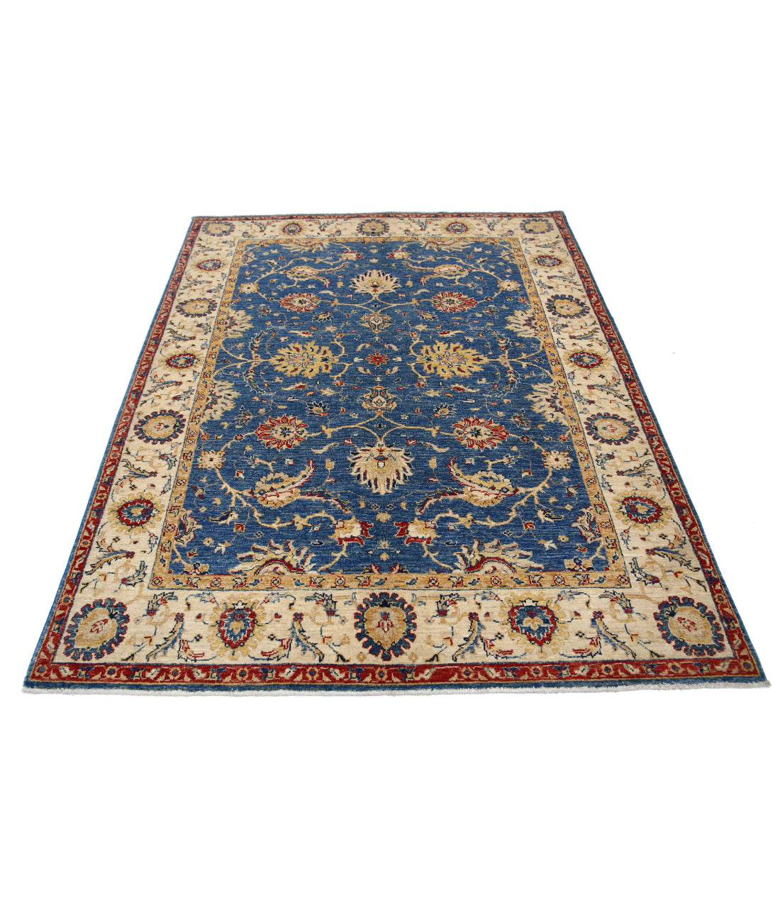 Ziegler 5'0'' X 6'8'' Hand-Knotted Wool Rug 5'0'' x 6'8'' (150 X 200) / Blue / Ivory