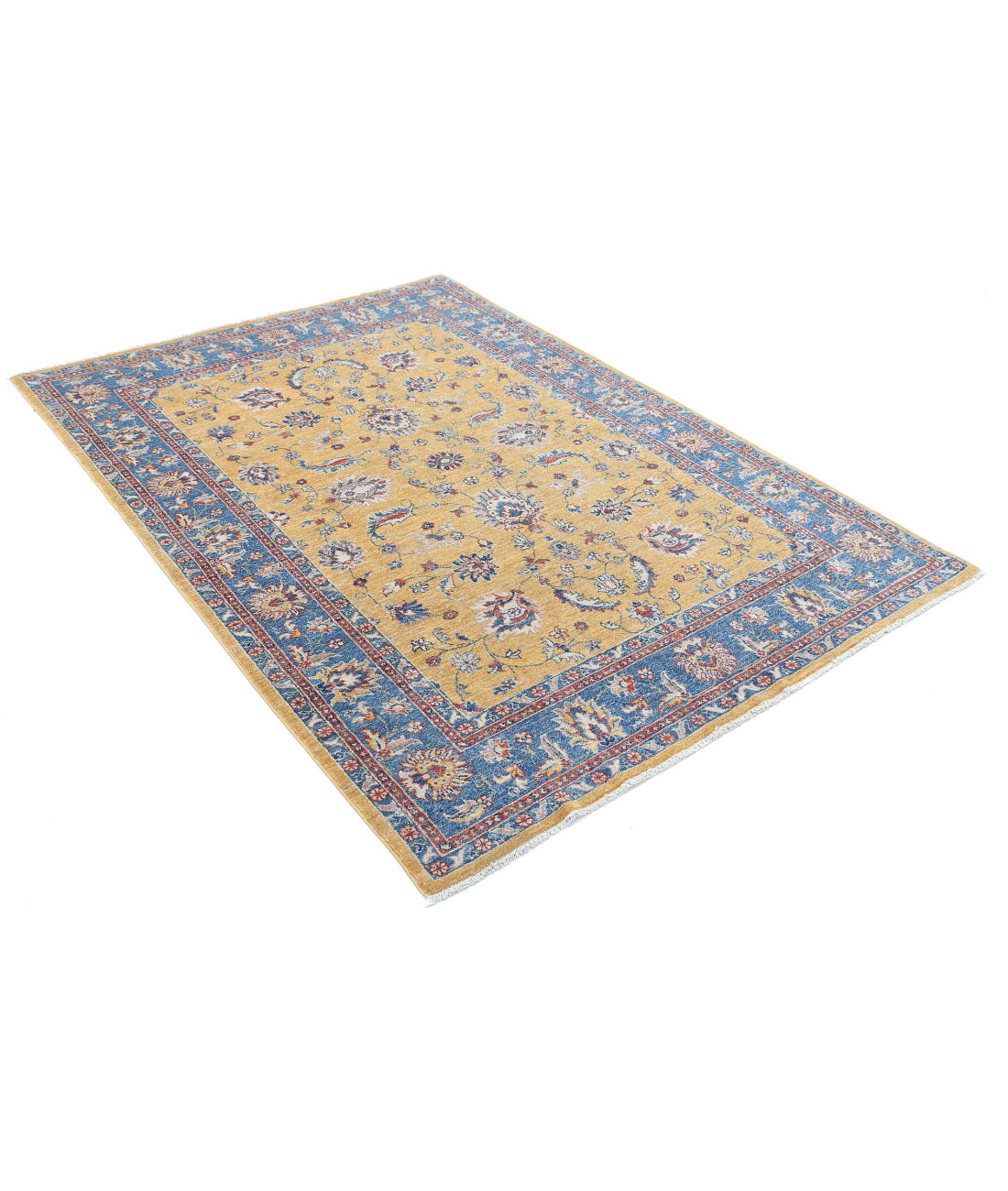 Ziegler 5'0'' X 6'8'' Hand-Knotted Wool Rug 5'0'' x 6'8'' (150 X 200) / Gold / Blue