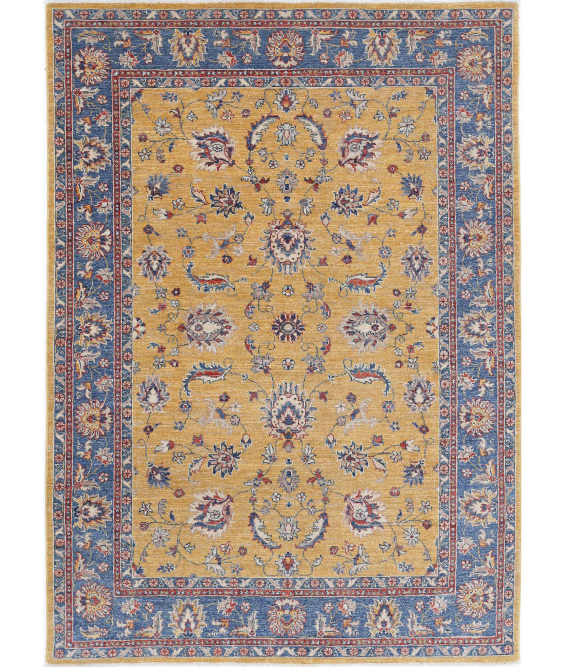 Ziegler 5'0'' X 6'8'' Hand-Knotted Wool Rug 5'0'' x 6'8'' (150 X 200) / Gold / Blue