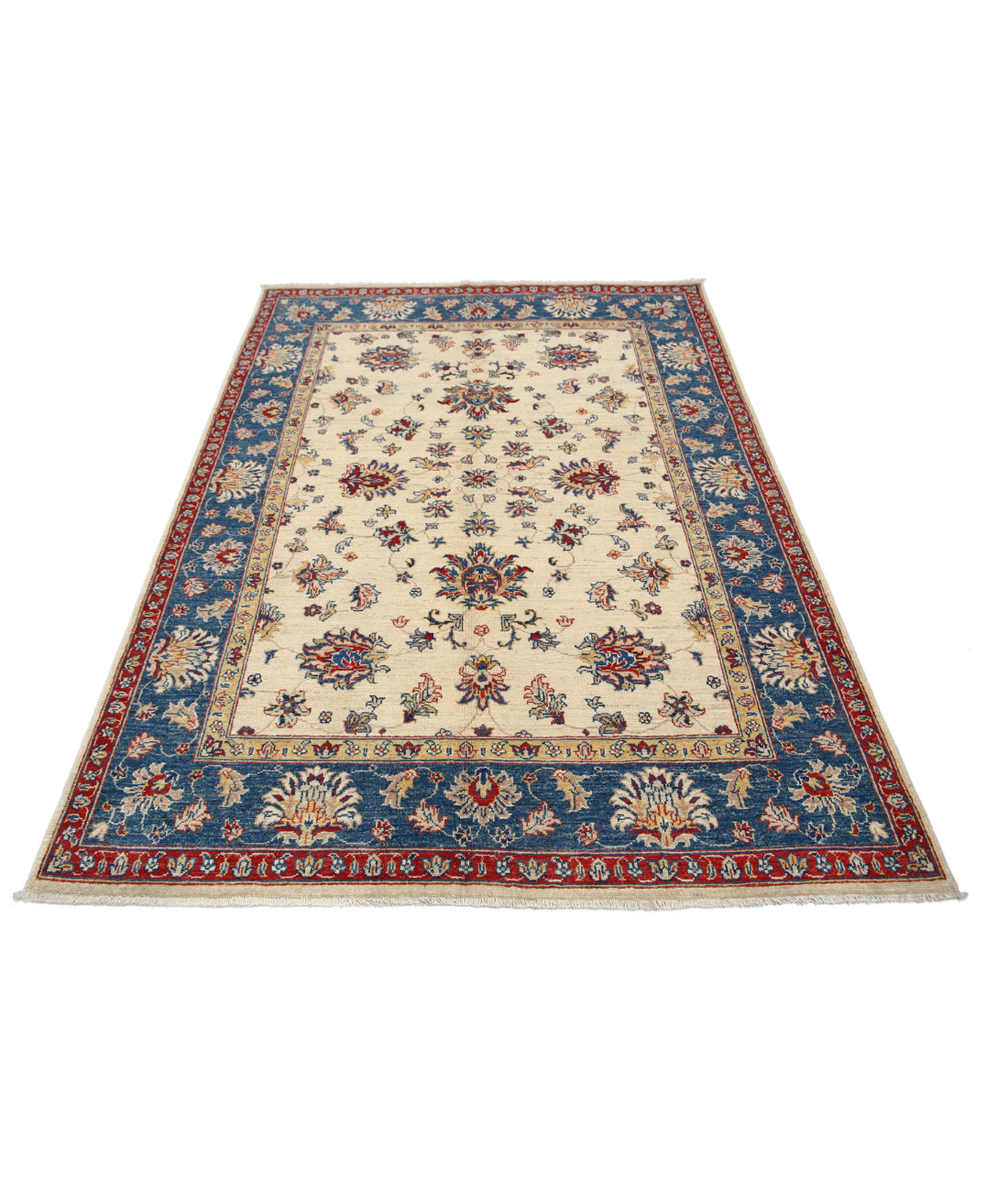 Ziegler 4'9'' X 6'8'' Hand-Knotted Wool Rug 4'9'' x 6'8'' (143 X 200) / Ivory / Blue