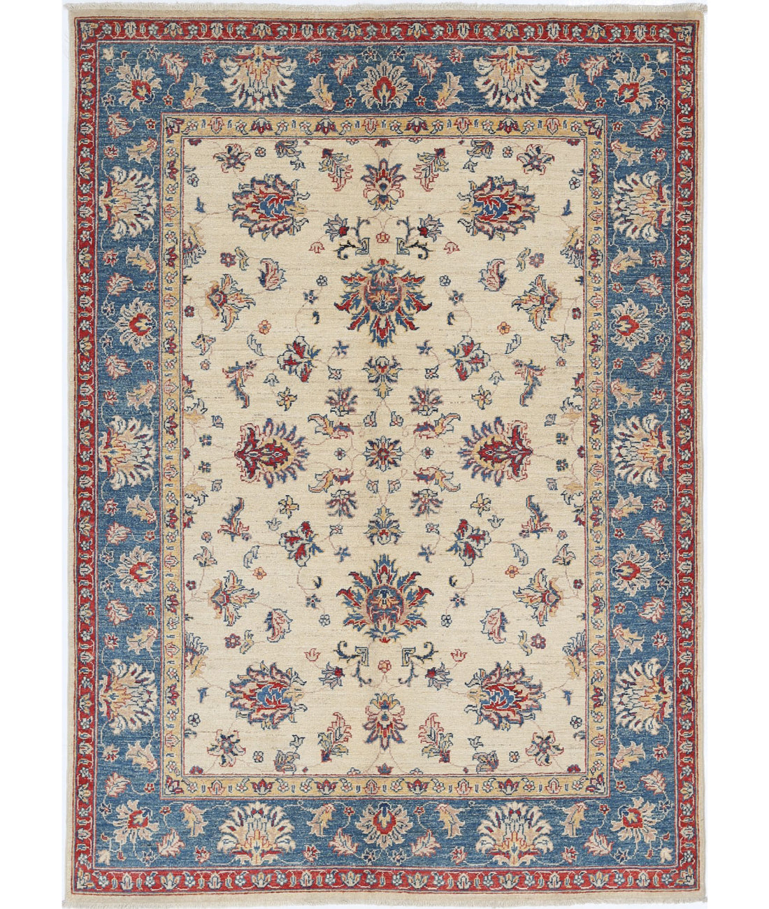 Ziegler 4'9'' X 6'8'' Hand-Knotted Wool Rug 4'9'' x 6'8'' (143 X 200) / Ivory / Blue