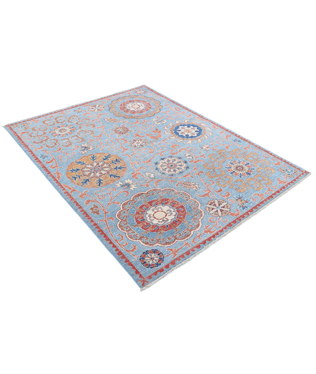 Suzani 5'0'' X 6'4'' Hand-Knotted Wool Rug 5'0'' x 6'4'' (150 X 190) / Blue / Blue